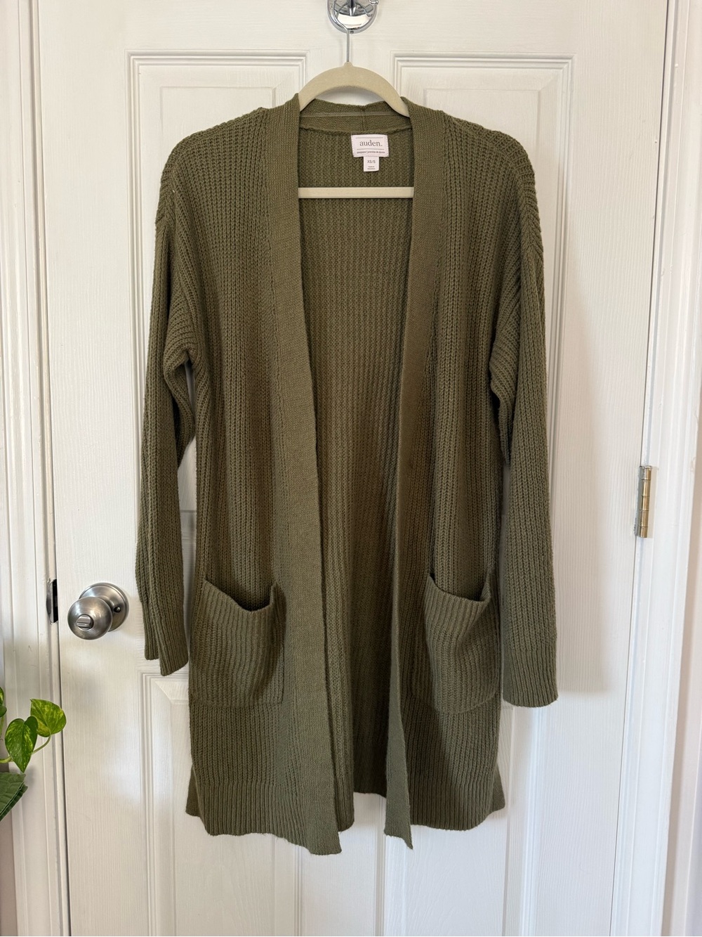 Auden Olive Open-Front Pocket Cardigan